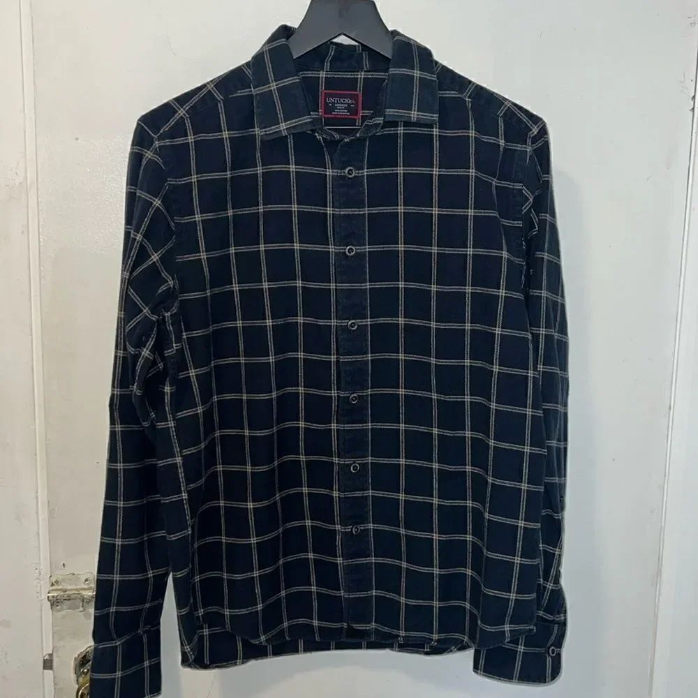 UNTUCKit Black and Beige Flannel Appellati Slim Fit Button Up Shirt-M